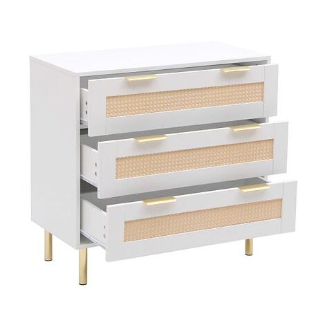 MMT White Chest with Rattan Fronts, 3 Storage Drawers