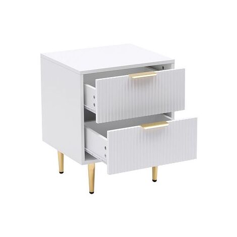 White MMT Bedside Table, 2 Drawers, White/Black with Gold Legs, 42cm Wide Chest (1/5)