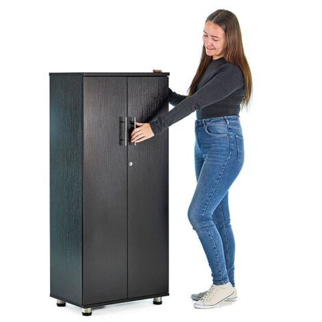 Black Storage Cabinet 2-Door Locking Office Filing Cabinet 125cm White: 2 Shelves (1/3)