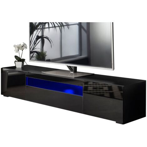 Modern Black 200cm Matt Gloss TV Stand Cabinet Suitable for 55 65 70 75 80 Inch 4K LED Flat Screen TV's