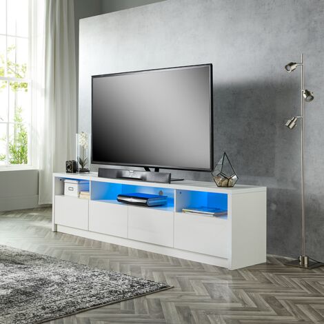 White TV Stand Cabinet 200cm Black Modern With Lights Sound Bar for 65"- 90" TV's (1/5)