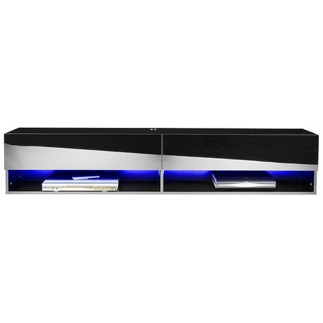 Modern Black Gloss and Matt Floating Wall Mounted TV Cabinet with LED lights 140cm wide x 29cm deep x 29cm tall