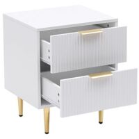 White MMT Bedside Table, 2 Drawers, White/Black with Gold Legs, 42cm Wide Chest