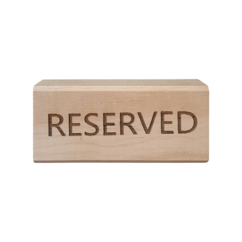 Lot 10 Supports Table Double Face Réservé / Reserved – Bois Brut Gravé Laser 3,7 X 8 X 2,3 Cm