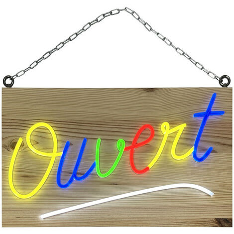 Enseigne lumineuse LED intérieur "Ouvert" en bois - Fabrication française