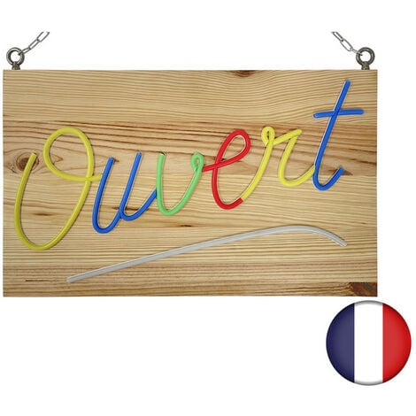 Enseigne lumineuse LED intérieur "Ouvert" en bois - Fabrication française