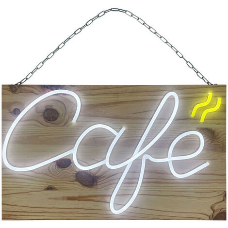 Enseigne lumineuse LED intérieur "Café" en bois avec batterie 9 800 mAh - Fabrication française