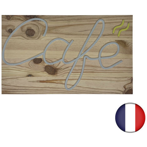 Enseigne lumineuse LED intérieur "Café" en bois avec batterie 9 800 mAh - Fabrication française