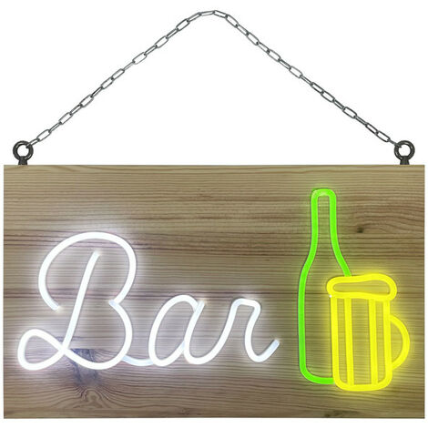 Enseigne lumineuse LED intérieur "Bar" en bois - Fabrication française