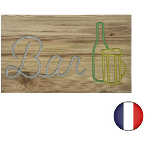 Enseigne lumineuse LED intérieur "Bar" en bois - Fabrication française