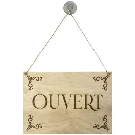 Panneau d'affichage 'OUVERT - FERMÉ' en bois brut A4 – Fixation ventouse – Personnalisable par gravure laser