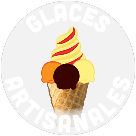 Adhésif repositionnable "GLACES ARTISANALES" de diamètre 20 cm (fond transparent) (1/5)