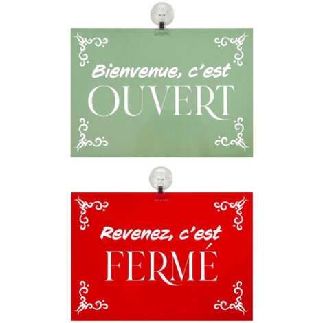 Panneau "Ouvert - Fermé" en PVC format A4 avec fixation ventouse (fond pastel)
