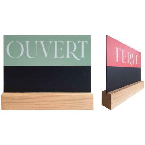 Panneau ardoise "Ouvert - Fermé" en PVC format A5 sur support en bois 21x3,6x3,6 cm (1/3)