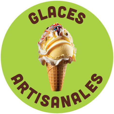 Adhésif repositionnable "GLACES ARTISANALES" de diamètre 30 cm (pose extérieure) (1/4)