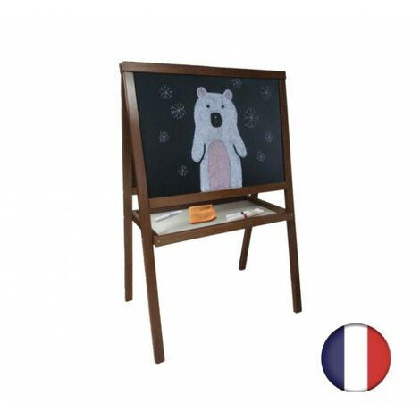 Grand chevalet enfant en bois couleur chêne, Recto ardoise noire et Verso blanc effaçable (1/4)