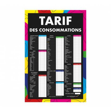 Adesivo Murale Riposizionabile TARIF DES CONSOMMATIONS 61x41 Cm – Per Bar, Ristoranti, Hotel – Lavabile E Scrivibile