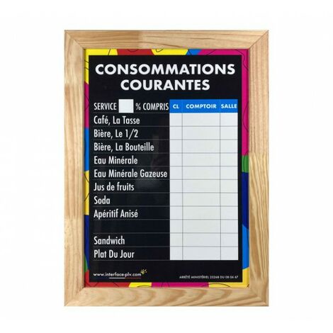 Panneau avec ardoise CONSOMMATIONS COURANTES moderne dimensions 61 x 41 cm (1/5)