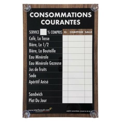 Panneau CONSOMMATIONS COURANTES traditionnel 60x40 cm avec fixation ventouses (1/3)