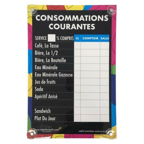 Panneau CONSOMMATIONS COURANTES moderne 60x40 cm avec fixation ventouses (1/3)