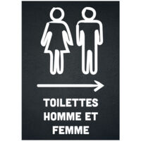 Sticker autocollant "TOILETTES HOMME ET FEMME" flèche à droite format A5 fond noir
