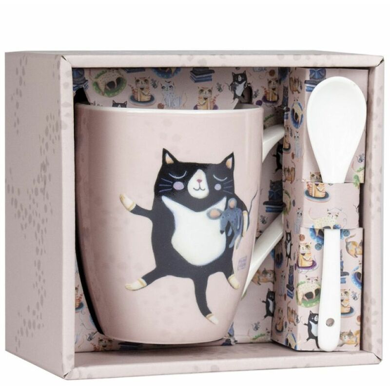 Mug Allen Desings Avec Cuillère – Crasy Cat – Rose