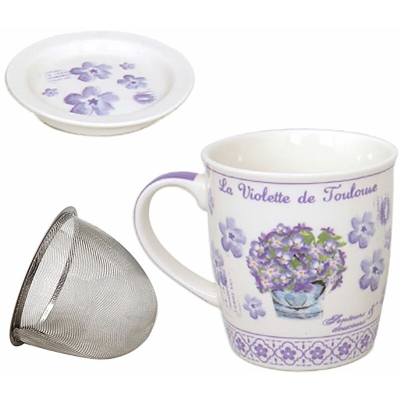 Mug blanc Violette avec infuseur pour le thé — free download