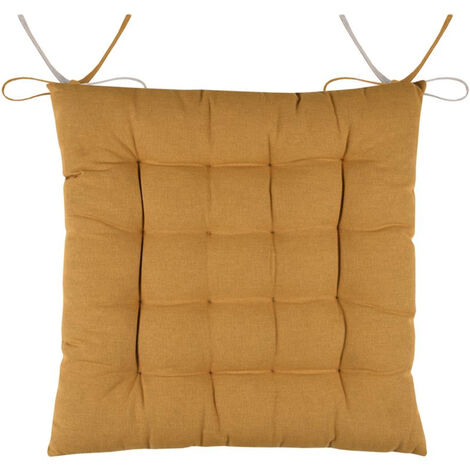 Coussin de chaise bicolore réversible en coton curry et lin (1/3)