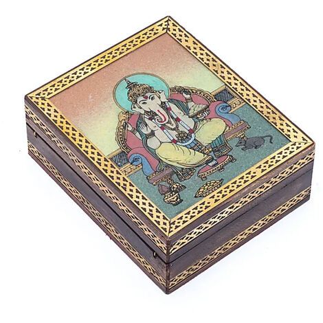 Boîte décorative Ganesh en bois de manguier (1/2)