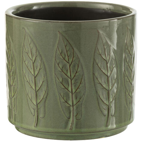 Cache pot en céramique feuillage vert (1/4)
