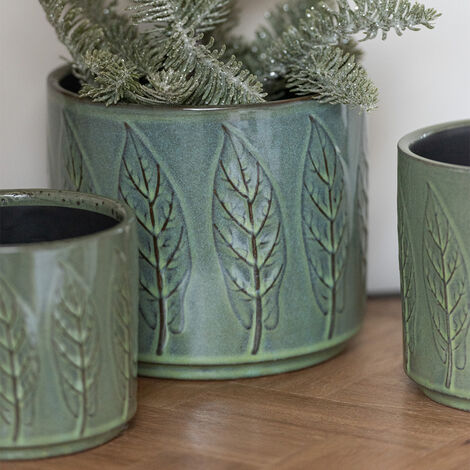 Cache pot en céramique feuillage vert