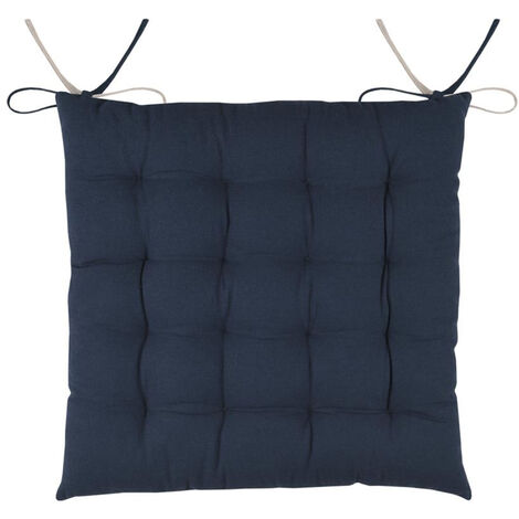 Coussin de chaise bicolore réversible en coton marine et lin