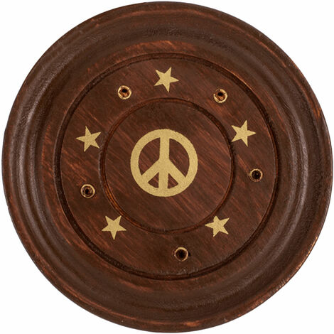 Porte bâton d'encens rond en bois motif Peace and Love (1/2)