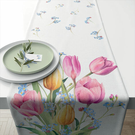 Chemin de table en coton Bouquet de tulipes 40 x 150 cm (1/3)