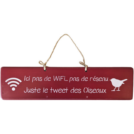 Plaque Murale En Bois "Ici Pas De Wifi" - Déco Rectangulaire Bordeaux - Qualiart