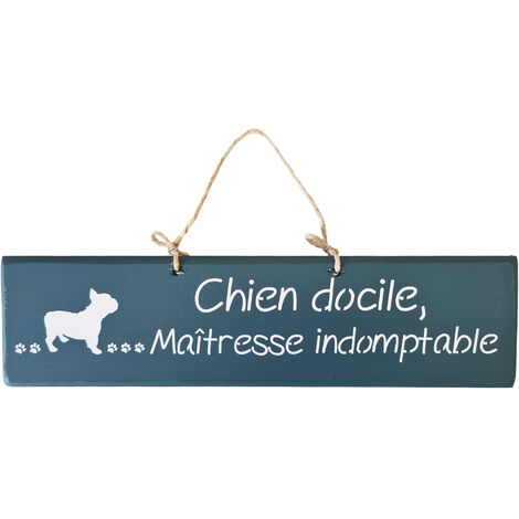 Plaque décorative en bois bleu canard - Chien docile (1/2)