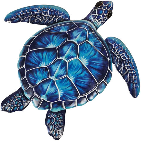 Tortue de mer bleue en métal à suspendre – Décoration murale marine – Dimensions 44 x 44 cm – Élégante et durable