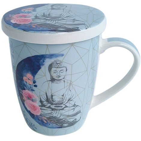 Tasse à Infusion Bouddha En Céramique Blanche - Avec Infuseur Et Couvercle - Marque UNIMASA - Neuf