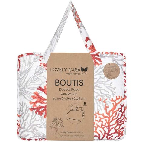 Set De Lit Boutis Corail – Couvre-lit 220x240 + 2 Taies D’oreiller – Stof