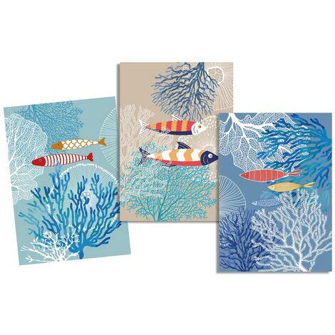 Lot de 3 Torchons en Coton Sergé - poissons