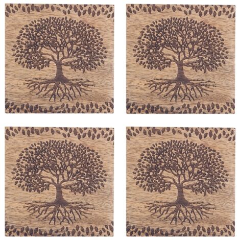 4 sous-verres arbre de vie en bois sculpté (1/4)