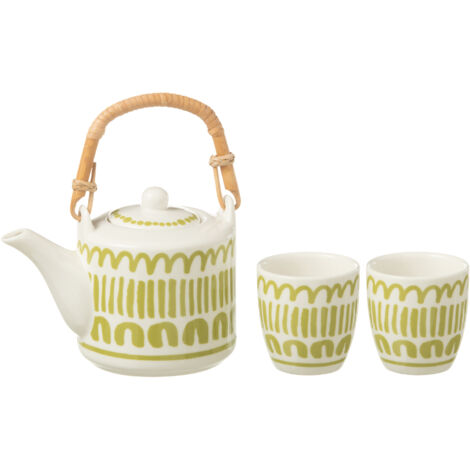 Ensemble théière et 2 tasses en céramique blanche (1/3)