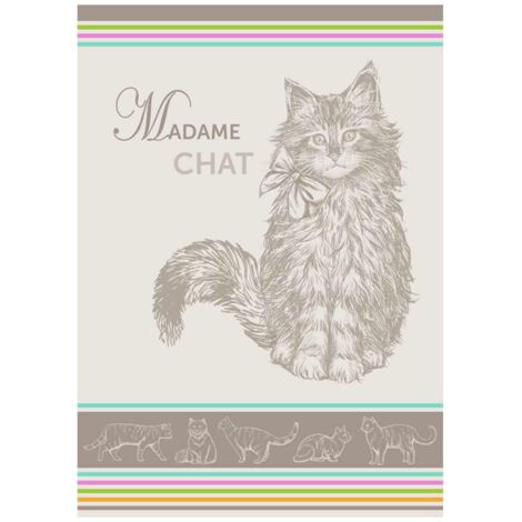 Torchon de cuisine rectangulaire en coton jacquard - chat