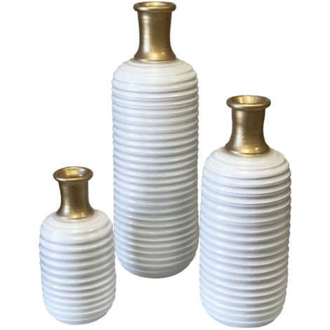 Trio de vases artisanaux blanc et or (1/4)