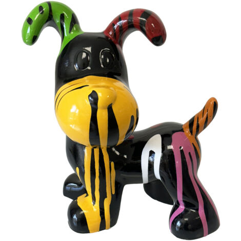 Statue en céramique chien noir finition multicolore 25 cm (1/2)
