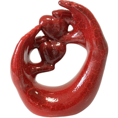 Statue en céramique mains et coeurs rouges 23 cm (1/4)