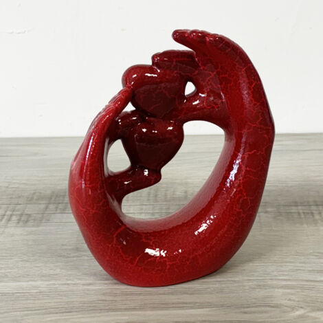 Statuette Céramique Mains Et Cœurs Rouges – Déco 23 Cm, TDK IMPORT