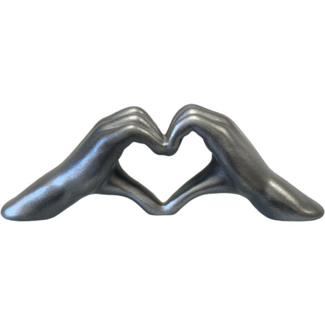 Statue en céramique mains en coeur argent (1/2)