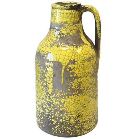 Vase artisanal en céramique jaune vitrifié 29 cm (1/3)
