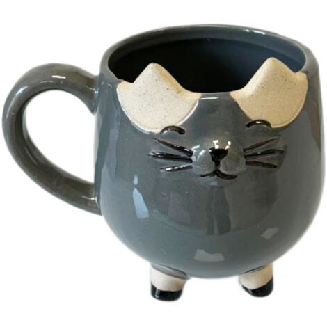 Petit cache pot chat gris en forme de tasse 12 cm (1/3)